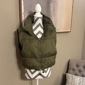 Olive Green Crop Length Puffer Vest